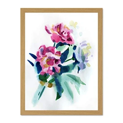 Image of Wee Blue Coo Flower Watercolour Peony Large Framed Art Print Wall Poster 18x24 inch
