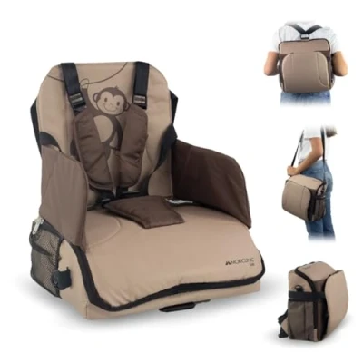 Image of Mobiclinic® Kids, Travel Booster Seat, Monkey, Portable High Chair, 6 to 36 Months, Up 15 kg(33 lb), Foldable, with Storage, Baby Colour Beige