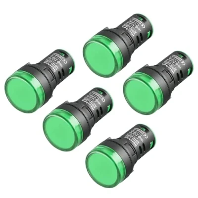 Image of Heschen 22mm LED Indicator Pilot Light, AD16 22D/S, 12VDC 20mA, Green Light Colour, 5Pack