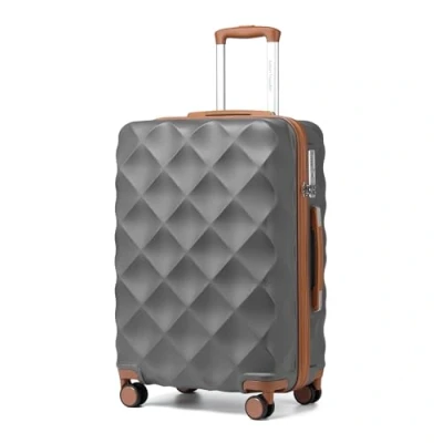 Image of British Traveller 24&quot; Medium Suitcase Durable ABS+PC Hard Shell Luggage Lightweight Check in Hold with 4 Spinner Wheels TSA Lock YKK Zipper（Grey Brown）