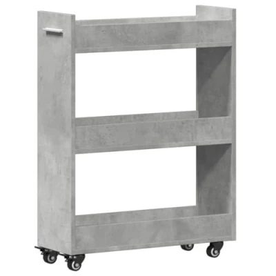 Image of vidaXL Engineered Wood Storage Cabinet with Wheels Concrete Grey Cupboard, Modern Mobile Cart for Living Room/Bedroom, Sideboard Lockable