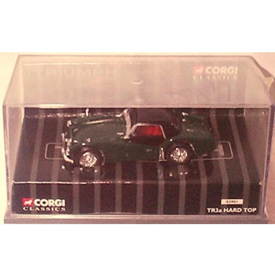 Image of corgi classic TR3A hard top green and black car 1.43 scale diecast model