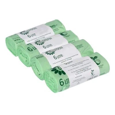 Image of 6 Litre x 200 Bags All Green Compostable Kitchen Caddy Liner Food Waste Bin Liners EN 13432 6L with Composting Guide