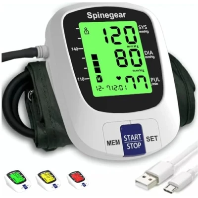 Image of Spinegear Rechargeable Blood Pressure Monitor for Home Use, Fast Charging Machine, NHS CE Approved UK BP Device, 22 42cm Upper Arm Cuff with 3 Color Backlight &amp; Voice Broadcast