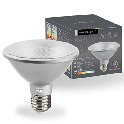 Image of SINCELIGHT PAR30s LED Light Bulb with E27 Base, 38 Optical Reflector, 10W, Rich Color RA≈92, Neutral White 4000K, 900 Lumens Equivalent to 90W Halogen, Pack of 1