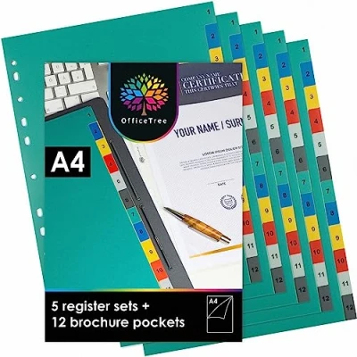 Image of OfficeTree 5 x 12 File Dividers A4 for Folders + Document Wallets Crystal Clear Index DIN Folder Seperators
