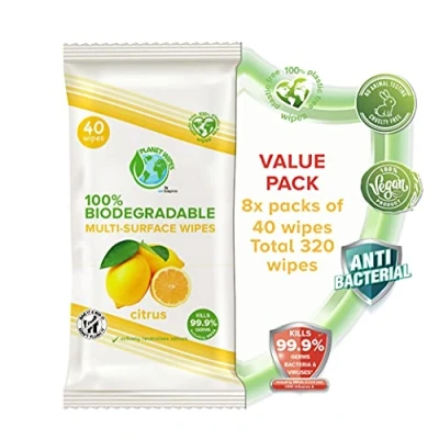 Image of Planet Wipes Lemon Fresh Fragranced Biodegradable (40 Count (Pack of 8))