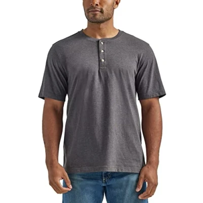 Image of Wrangler Authentics Men&#039;s Short Sleeve Henley Tee Shirt, Charcoal Heather, XL