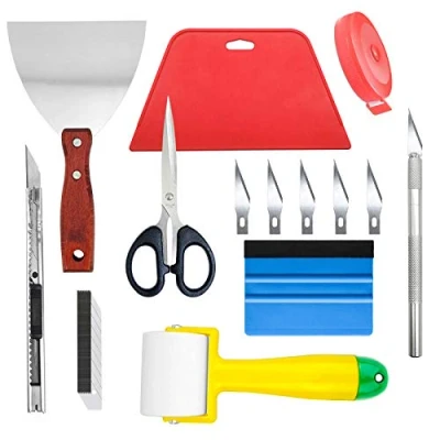 Image of Ewrap Complete Wallpaper Hanging Kit Tools Set with Seam Roller, Steel Scraper, Squeegee, Trimmming Tool