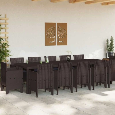 Image of vidaXL 13 Piece Garden Dining Set with Cushions Brown Poly Rattan