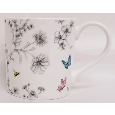 Image of Secret Garden Mug Fine Bone China 14 oz Large Balmoral Cup Flowers Butterflies Bees Hand Decorated UK