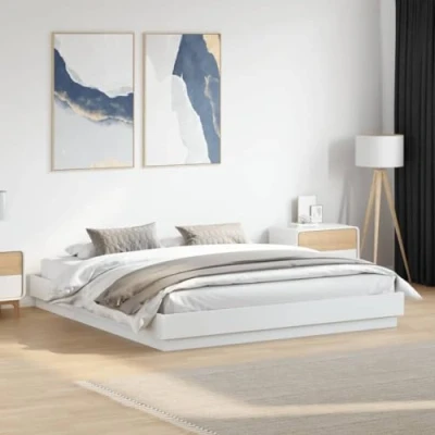 Image of vidaXL White Bed Frame Engineered Wood Sturdy Plywood Slats Modern Double/Super King 180x200 cm Bedroom Furniture