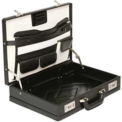 Image of Tassia Professional Leather Expandable Executive Attache Case Briefcase Business Black Briefcases with Combination Locks Laptop Hand Luggage Pilot