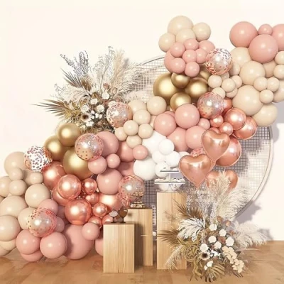 Image of Blush Pink Balloons Arch Kit,172Pcs Retro Dusty Balloon Garland Kit with Beige White Rose Gold Nude Latex for Girls Birthday Party,Baby Shower Decoration,Bridal Shower, Boho Wedding