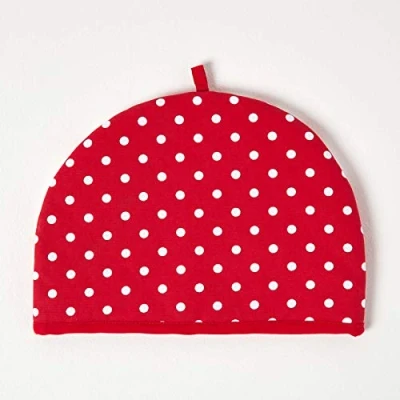 Image of HOMESCAPES Double Design Tea Cosy Polka Dots Red Muff Teapot Warmer 100% Cotton