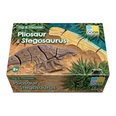 Image of Yellow Door dig and Discover Pliosaur &amp; Stegosaurus early educational Learning STEM toys fossil kit for kids age 2 3 4 5 dinosaur skeleton puzzle excavation set Outdoor