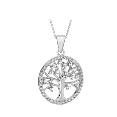 Image of Tuscany Silver Women&#039;s Sterling Rhodium Plated Cubic Zirconia &#039;Tree of Life&#039; Pendant Necklace