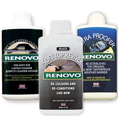 Image of Renovo REN KIT1 Triple Cleaning Kit includes Soft Top Revivier/ Ultra Proofer/ Canvas Cleaner, Black