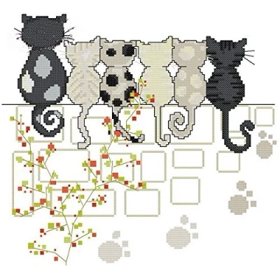 Image of Waiting Cats Cotton Cross Stitch Kit, 14ct 139 * 127 Stitch,35.2cm*33cm Easy Cat Kits