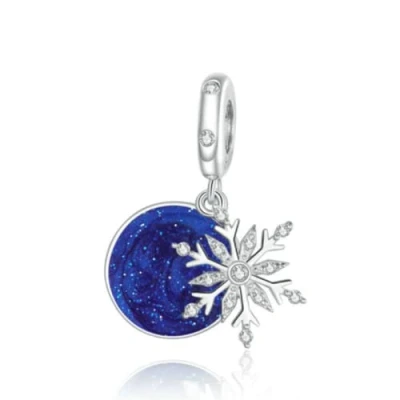 Image of Christmas Charm Beads Original 925 Sterling Silver Love Family Bead Charms for Pandora Bracelets Women&#039;s Jewellery (Snowflake Pendant Blue)