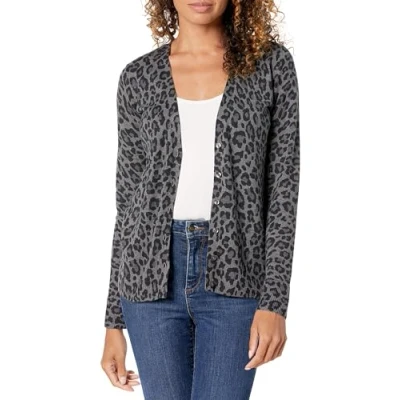 Image of Amazon Essentials Women&#039;s Lightweight V Neck Cardigan Jumper (Available in Plus Size), Charcoal Heather Animal, M
