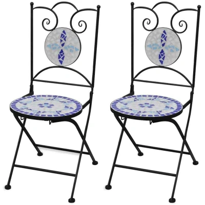 Image of vidaXL Folding Bistro Chairs 2 pcs Ceramic Blue and White