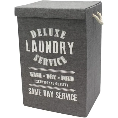 Image of Deluxe 85 Litre Foldable Fabric Clothes Laundry Hamper Bin with Rope Handles (Grey)