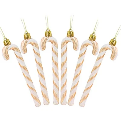 Image of Christmas Concepts® Pack Of 6 130mm (5.2&quot;) Glitter Candy Cane Tree Decorations (Rosegold &amp; White)