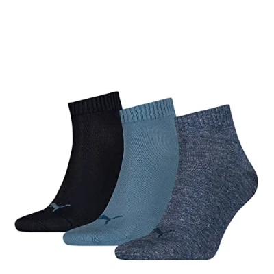 Image of PUMA Plain Recycled Cotton Quarter Sock, Black, 2.5 5 (Pack of 3)