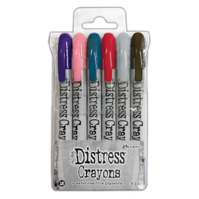 Image of Tim Holtz Ranger Distress Crayon Set 16 (Villainous Potion/Saltwater Taffy/Uncharted Mariner/Lumberjack Plaid/Lost Shadow/Scorched Timber), Multicoloured, 13 x 1.5 cm