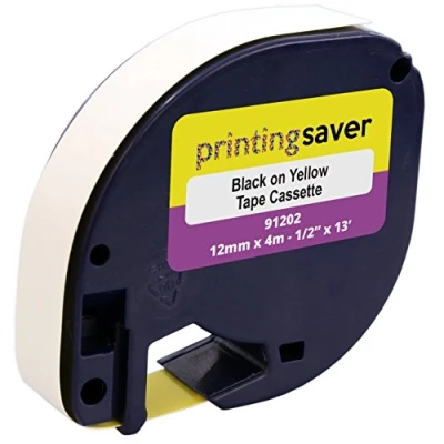 Image of Compatible Roll LetraTag S0721670 91202 12mm x 4m Black on Yellow Plastic Label Tape for LT 100H 100T 110T QX50 XR XM 2000 Plus