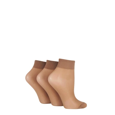 Image of 3 Pair Honey 15 Denier 100% Nylon Ankle Highs Ladies 4 8 Elle