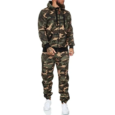 Image of HHGKED Sweat suits men Tracksuits 2 Piece sets Athletic Jogging Casual Outfits for men, Green Camo, Large