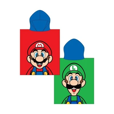 Image of Character World Official Nintendo Super Mario Hooded Towel Poncho Soft Feel, Double Design with Luigi Swimming Changing Robe Perfect The Home, Bath &amp; Beach, 57.5 x 50 cm