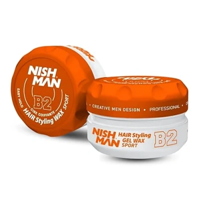 Image of Nishman Hair Styling Wax for Men, B2 Sport 150 ml Edge Control Ultra High Strong Hold Clay Aqua (1 Pack)