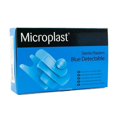 Image of Microplast Blue Detectable Sterile Plaster 100 Piece Set, 7.5 cm x 2.5 Size