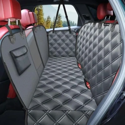 Image of KYG Dog Car Seat Cover Hammock For Back Seats With Side Protection And Mesh Visual Window, Durable Scratch Proof Waterproof Pet Cars/Trucks/Suv 135 X 148 Cm Grey