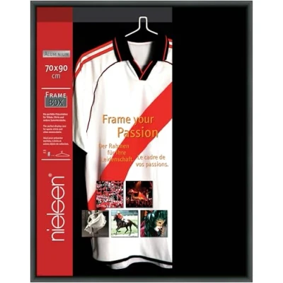Image of nielsen Aluminium Picture Frame 70x90cm, Black Framebox, Display for Football Shirt with Acrylic Glazing Jet Matt