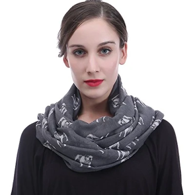 Image of English Bulldog Dog Print Women&#039;s Infinity Scarf Snood Lightweight (Grey)