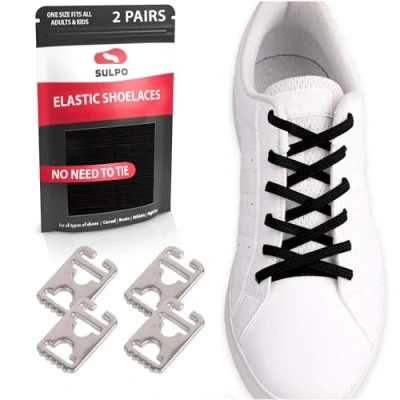 Image of SULPO 2 pairs Elastic laces with metal tip without ties No tie shoe adult and kids for trainers, sneakers, work sports shoes One Size Adjustable
