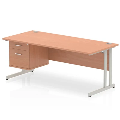 Image of Impulse 1800 Rectangle Silver Cant Leg Desk Beech 1 x 2 MI001691