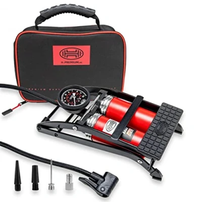 Image of HEYNER Premium Double Barrel Foot Air Pump With Manometer 10 Bar 140PSI Pedalmax… 225000