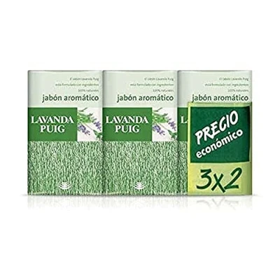 Image of Agua Lavanda Puig aromatic soap 100% natural ingredients 3 x 125g
