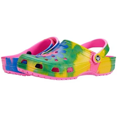 Image of Crocs Unisex Classic Tie Dye Clogs, Electric Pink Multi, M1/W2 UK