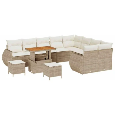 Image of vidaXL 12 Piece Garden Sofa Set with Cushions Beige Poly Rattan Acacia