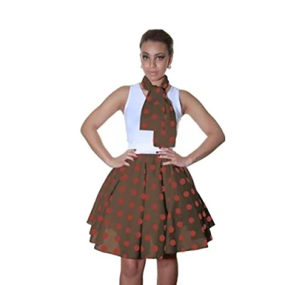 Image of Red,Black,Pink Polka Dot Skirt Ladies Fancy Dress Rock Roll 50s Womens Adult 1950s Costume (22 Inch) (Small/Medium, Brown Red)
