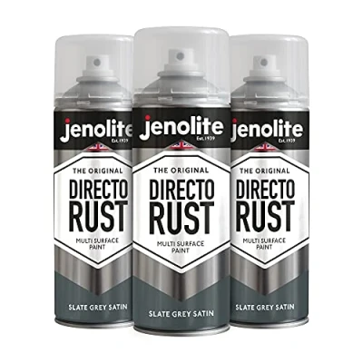Image of JENOLITE Directorust Spray Paint Satin Finish SLATE GREY 3 x 400ml Direct To Rust for Metal All In One Multi Surface Metal, Wood, Plastic, Ceramic RAL 7031