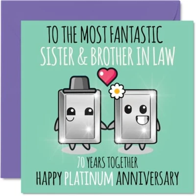 Image of Cute Platinum Anniversary Card for Sister &amp; Brother In Law 70 Years Together Happy 70th Wedding Cards Sister, 145mm x Greeting Anniversaries