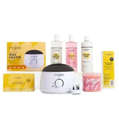 Image of Mylee Salon Quality Waxing Kit Includes Wax Heater, Rose Wax, Strips, Spatulas, Pre and After Care Lotion Equipment Cleaner (Rose Kit)