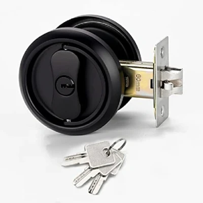 Image of YUE Passage Door Handle Lock Knobs Lockset Round Pocket Lock, Privacy Latch Stainless Steel 304 Storeroom Locks, Bed Room, Kitchen, Bathroom, Laundry Room Doors (Black)